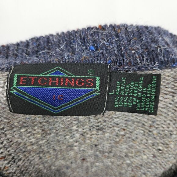 Vintage Etchings Sweater Mens Large Gray Blue Crew Neck Long Sleeve Pullover L - Picture 9 of 10